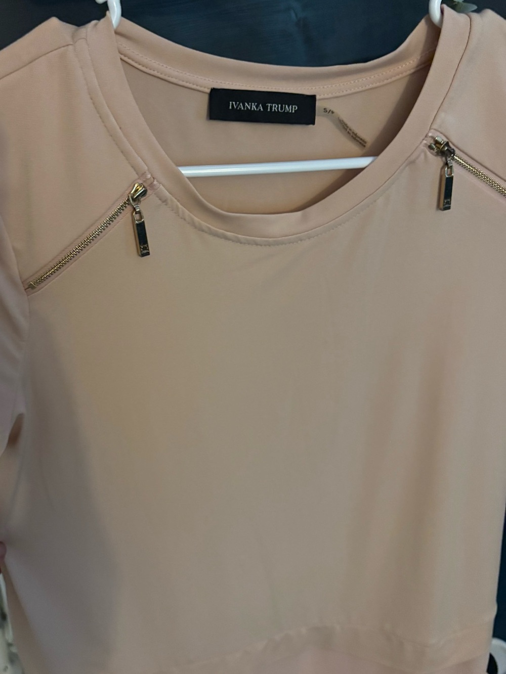 Ivanka Trump Blush Pink Blouse with Gold Zipper Details